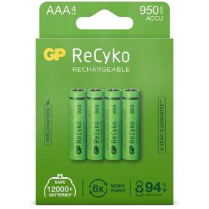 AAA Battery Rechargeable NiMH 950 mAh ReCyko 1.2V 4 PCs