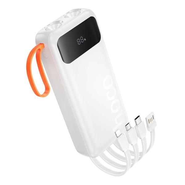 Hoco J151 Powerbank - 20.000mAh - Wit - met geïntegreerde kabels en zaklamp