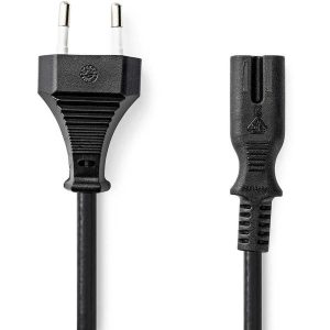 Power Cord Euro Male IEC-320-C7 Straight Nickled  2.00 M Plat PVC Black