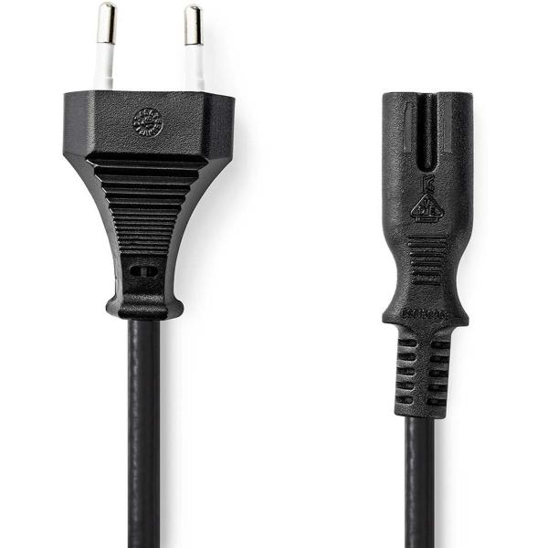 Power Cord Euro Male IEC-320-C7 Straight Nickled  2.00 M Plat PVC Black