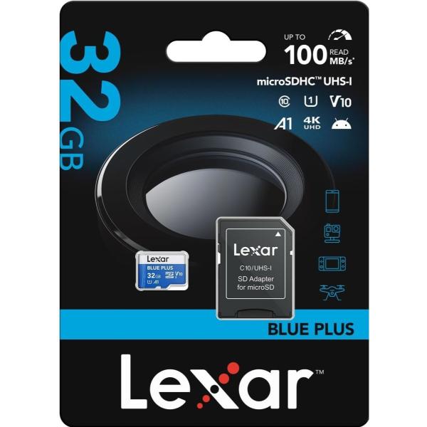 Lexar MicroSDHC Blue Plus UHS-I 32GB V10 Read 100MB/s w/ SD Adapter - Image 4